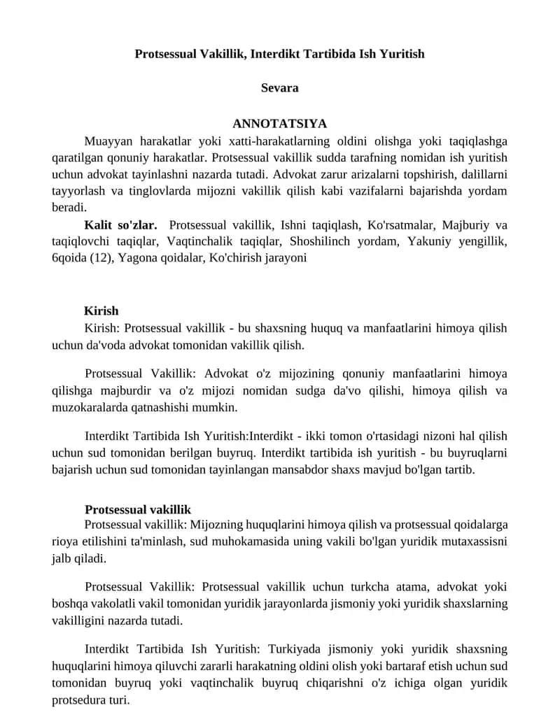 Protsessual Vakillik, Interdikt Tartibida Ish Yuritish