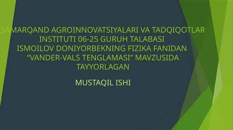 "VANDER-VALS TENGLAMASI"