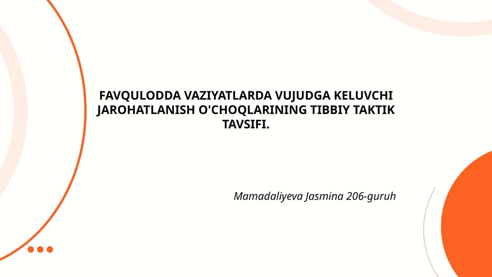 FAVQULODDA VAZIYATLARDA VUJUDGA KELUVCHI JAROHATLANISH O'CHOQLARINING TIBBIY TAKTIK TAVSIFI