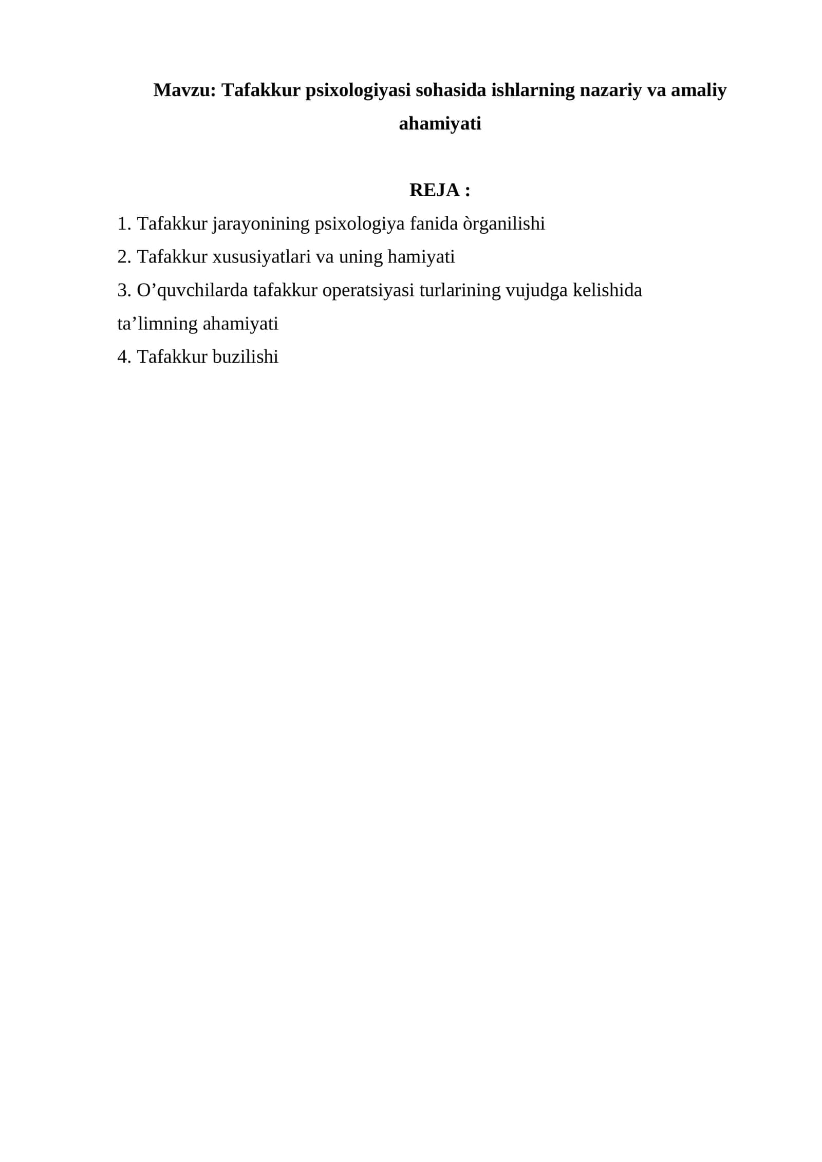 Tafakkur psixologiyasi sohasida ishlarning nazariy va amaliy ahamiyati
