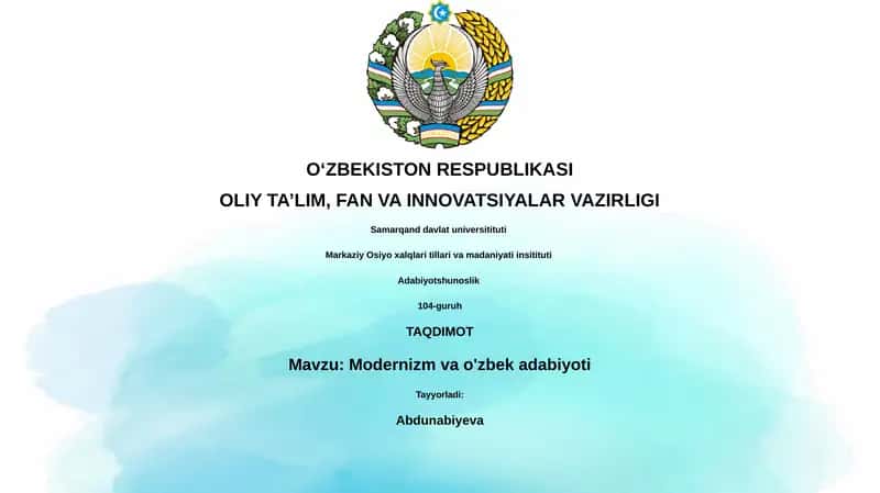 Modernizm va o'zbek adabiyoti