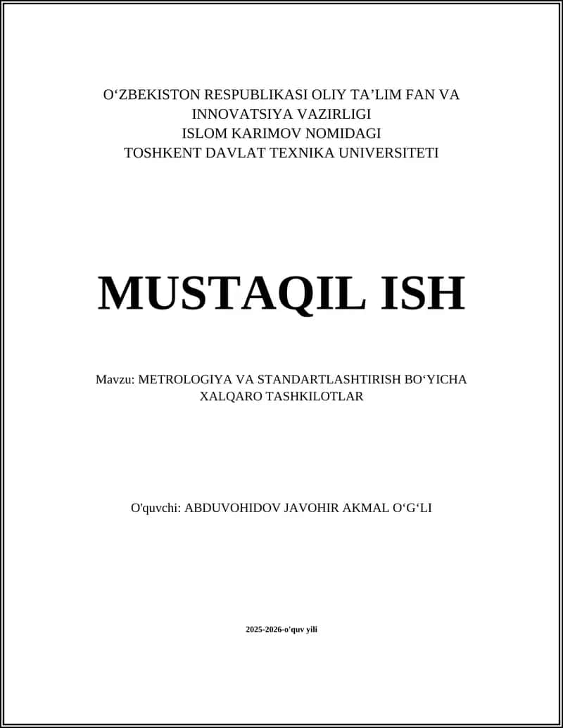 METROLOGIYA VA STANDARTLASHTIRISH BOʻYICHA XALQARO TASHKILOTLAR