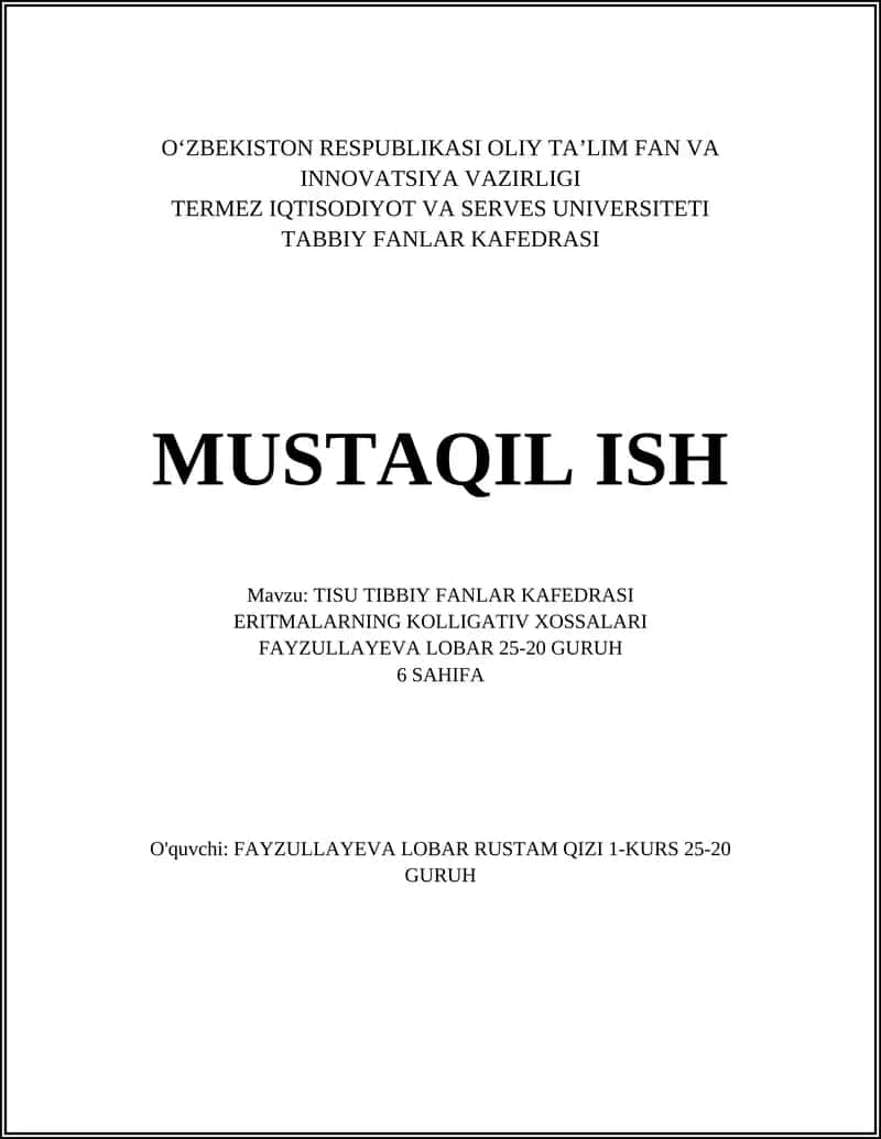 TISU TIBBIY FANLAR KAFEDRASI