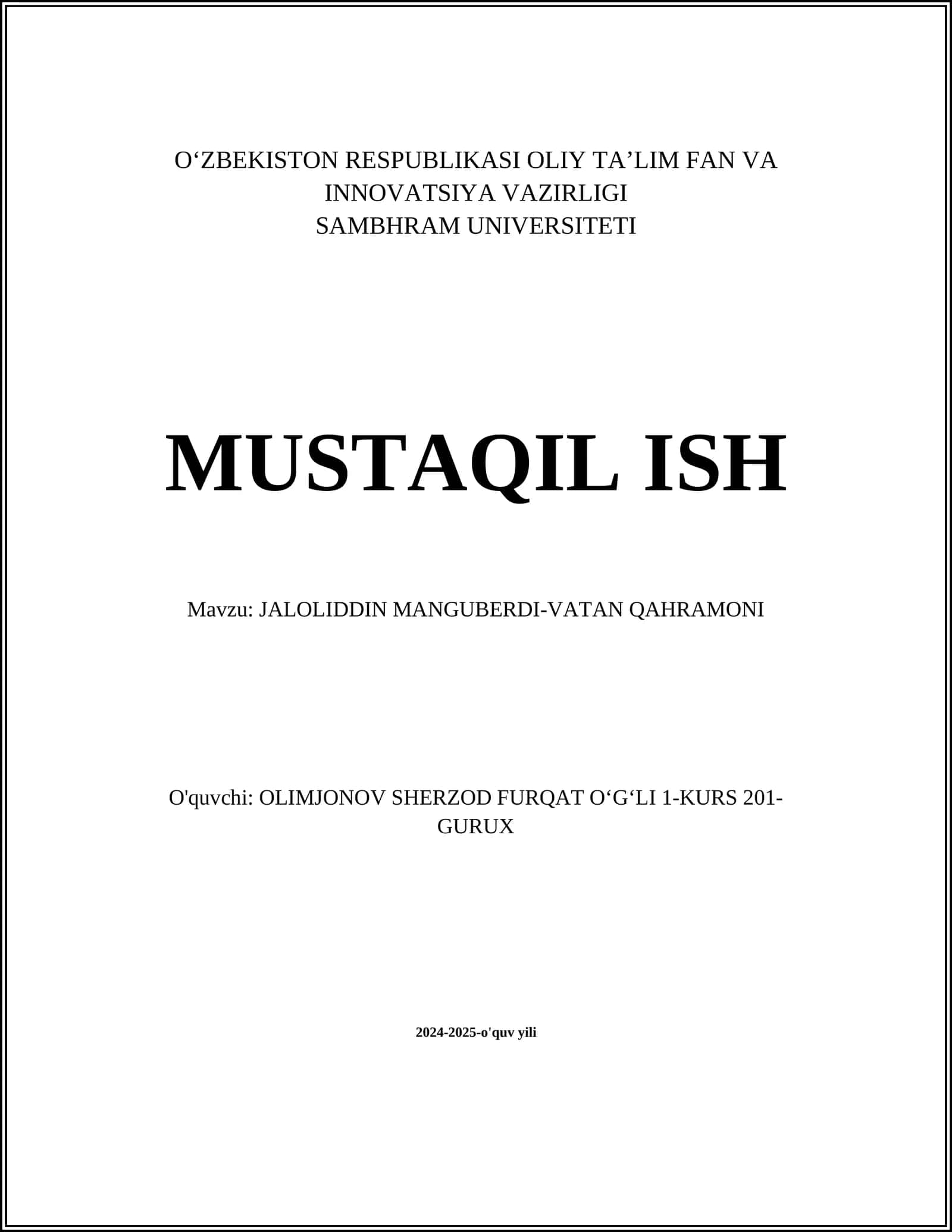 JALOLIDDIN MANGUBERDI-VATAN QAHRAMONI