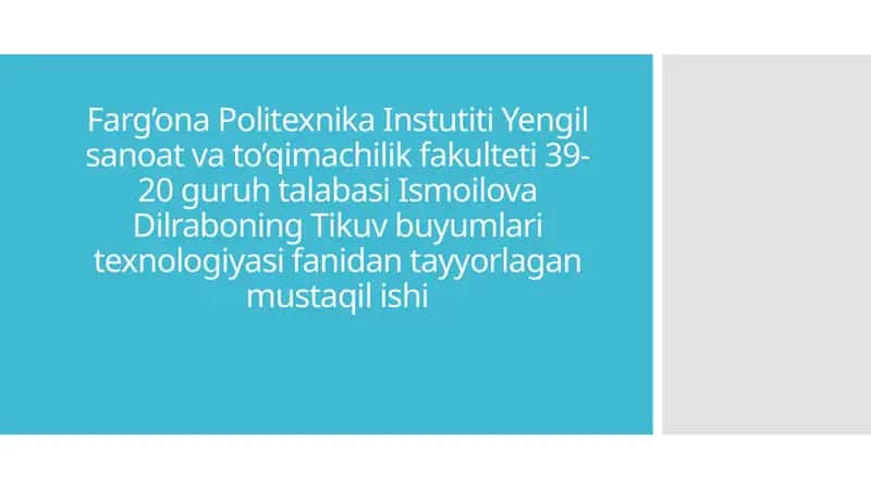 Tikuv Buyumlari Texnologiyasi