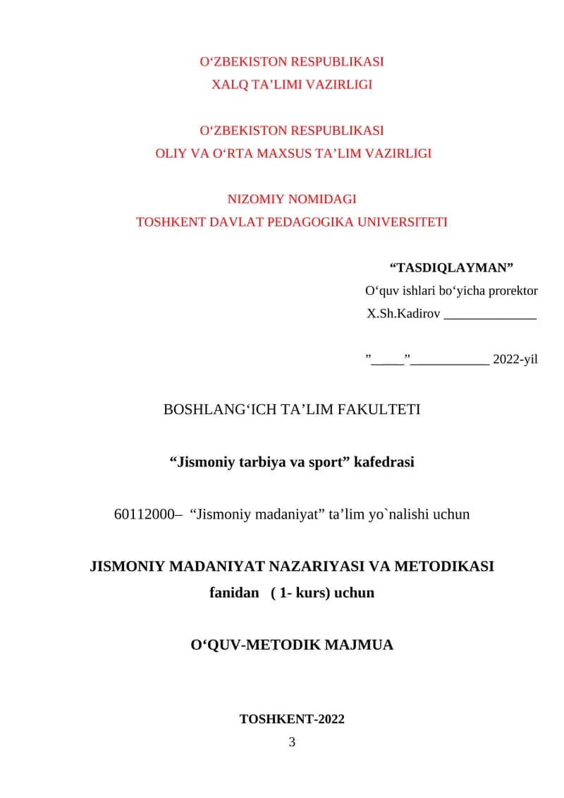 JISMONIY MADANIYAT NAZARIYASI VA METODIKASI