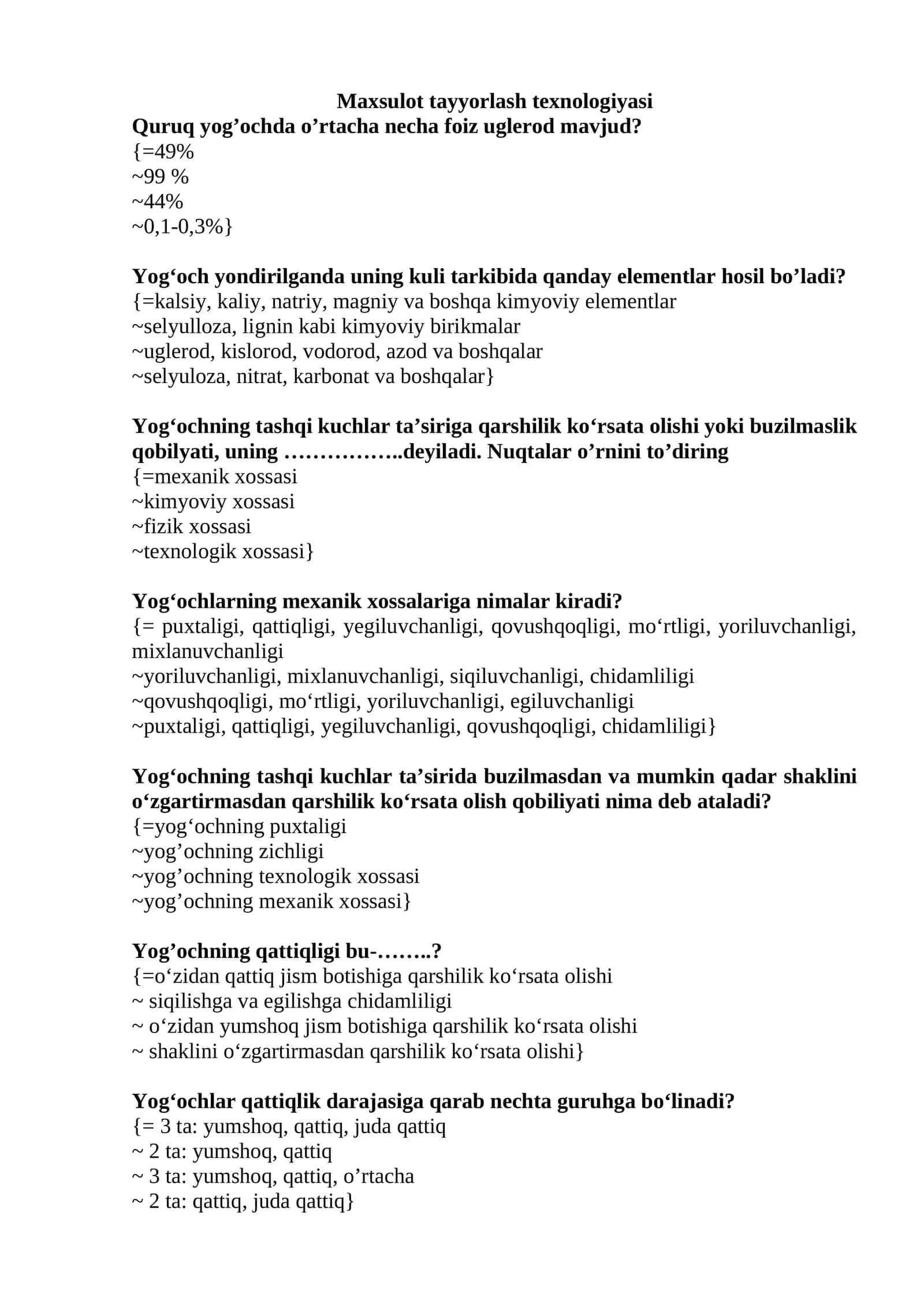 Maxsulot tayyorlash texnologiyasi