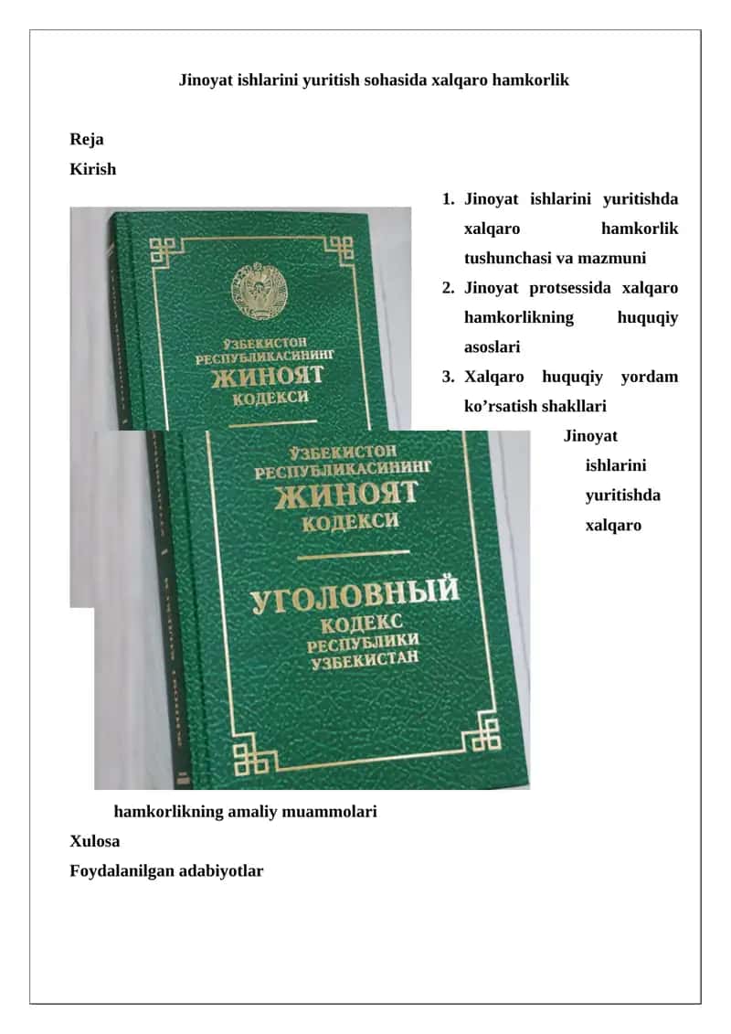 Jinoyat ishlarini yuritish sohasida xalqaro hamkorlik