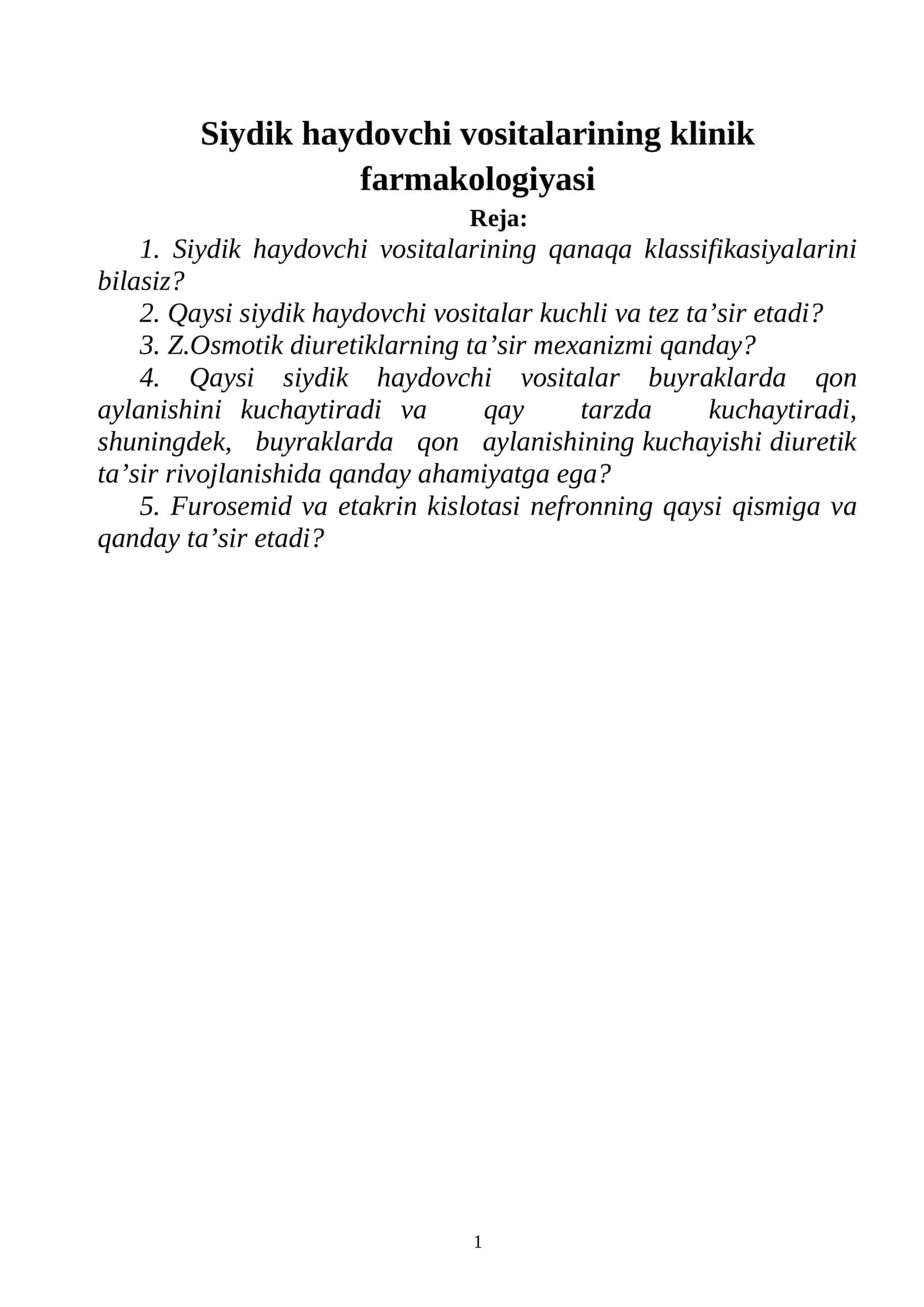 Siydik haydovchi vositalarining klinik farmakologiyasi