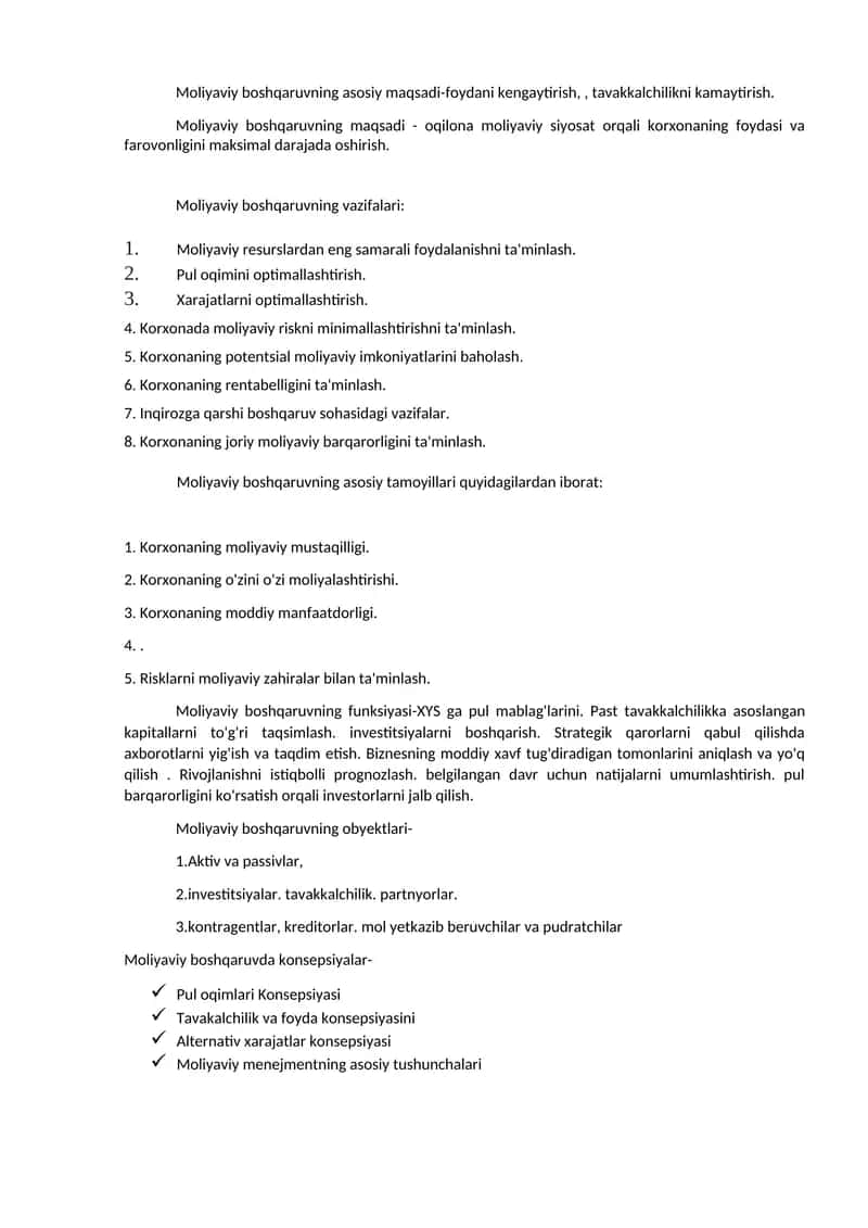Moliyaviy boshqaruvning asosiy maqsadi