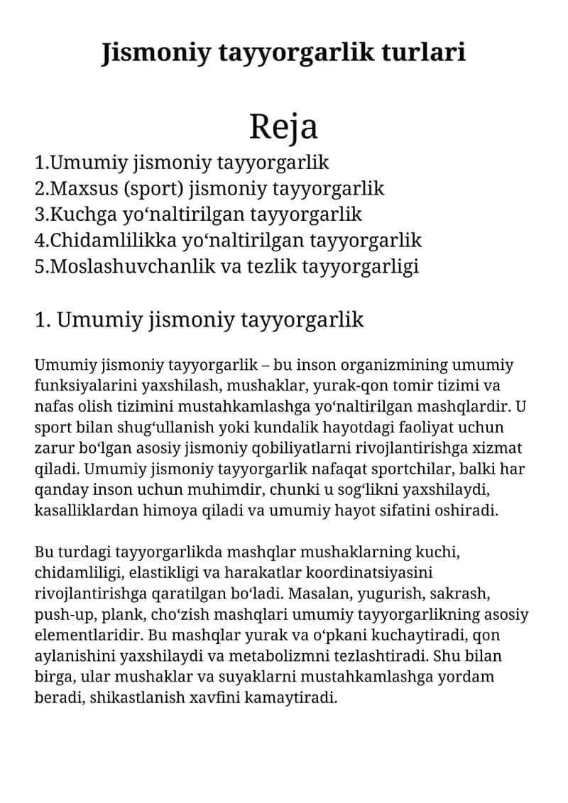 Jismoniy tayyorgarlik turlari