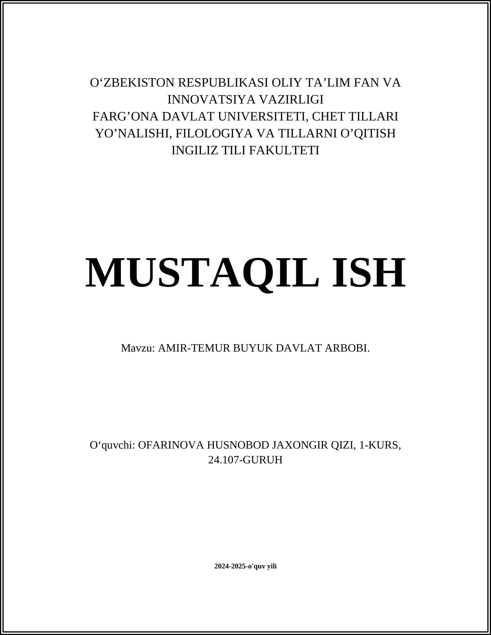 AMIR-TEMUR BUYUK DAVLAT ARBOBI