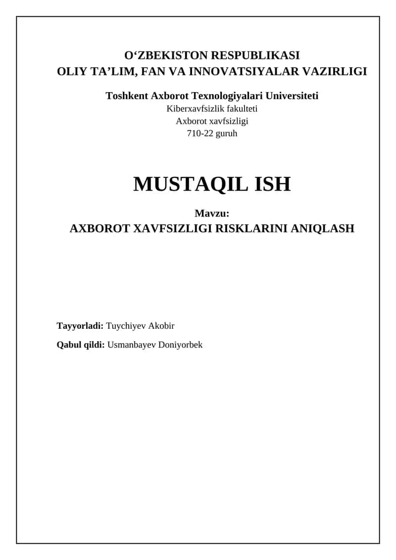 Axborot xavfsizligi risklarini aniqlash