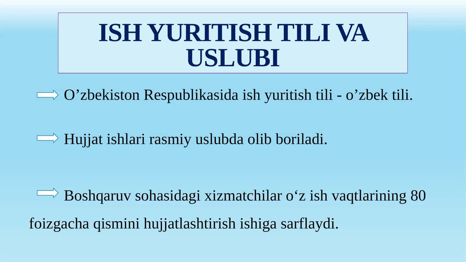 ISH YURITISH TILI VA USLUBI
