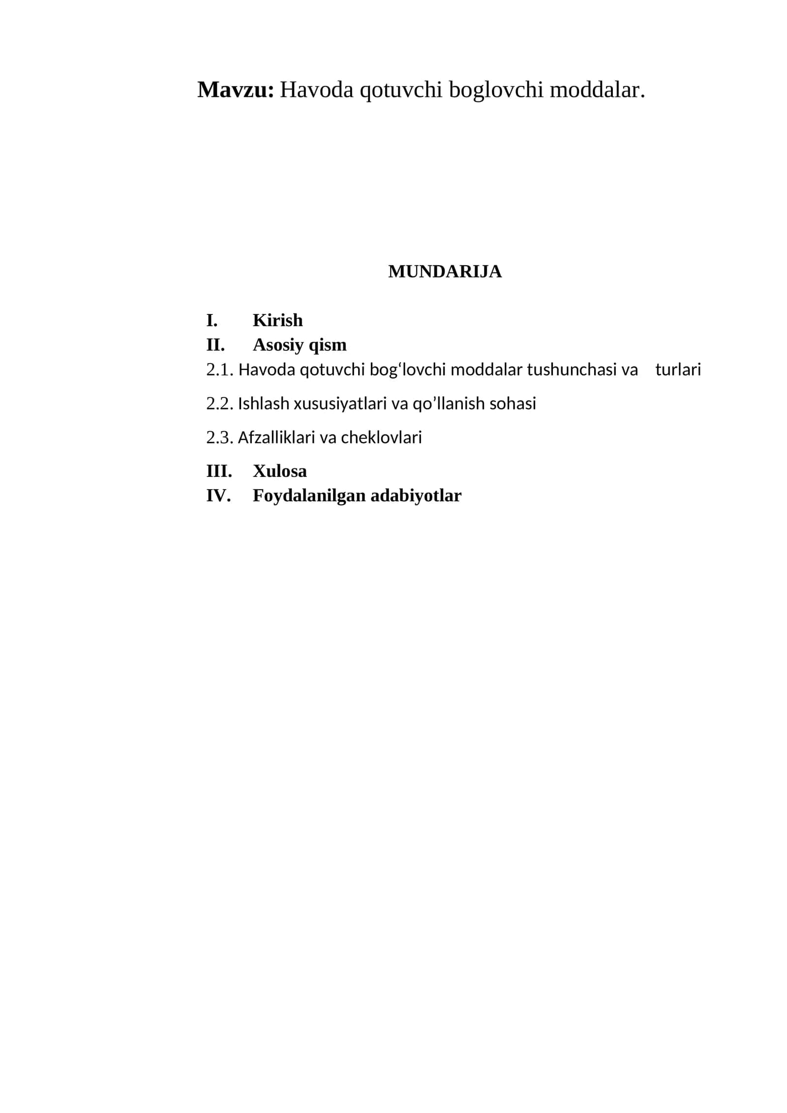 Havoda qotuvchi boglovchi moddalar