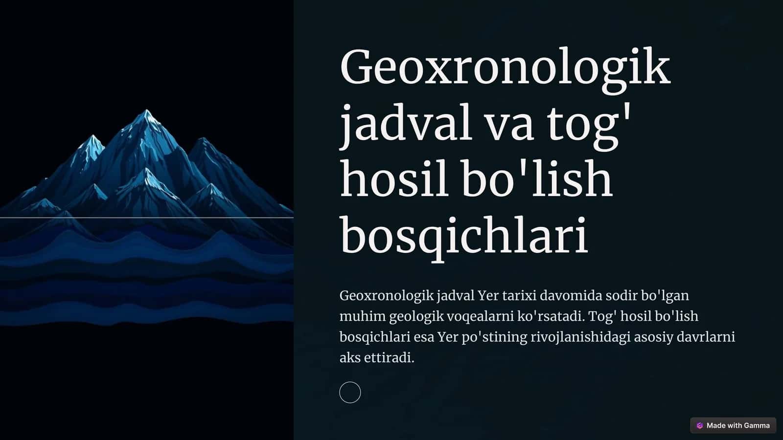 Geoxronologik jadval va tog' hosil bo'lish bosqichlari