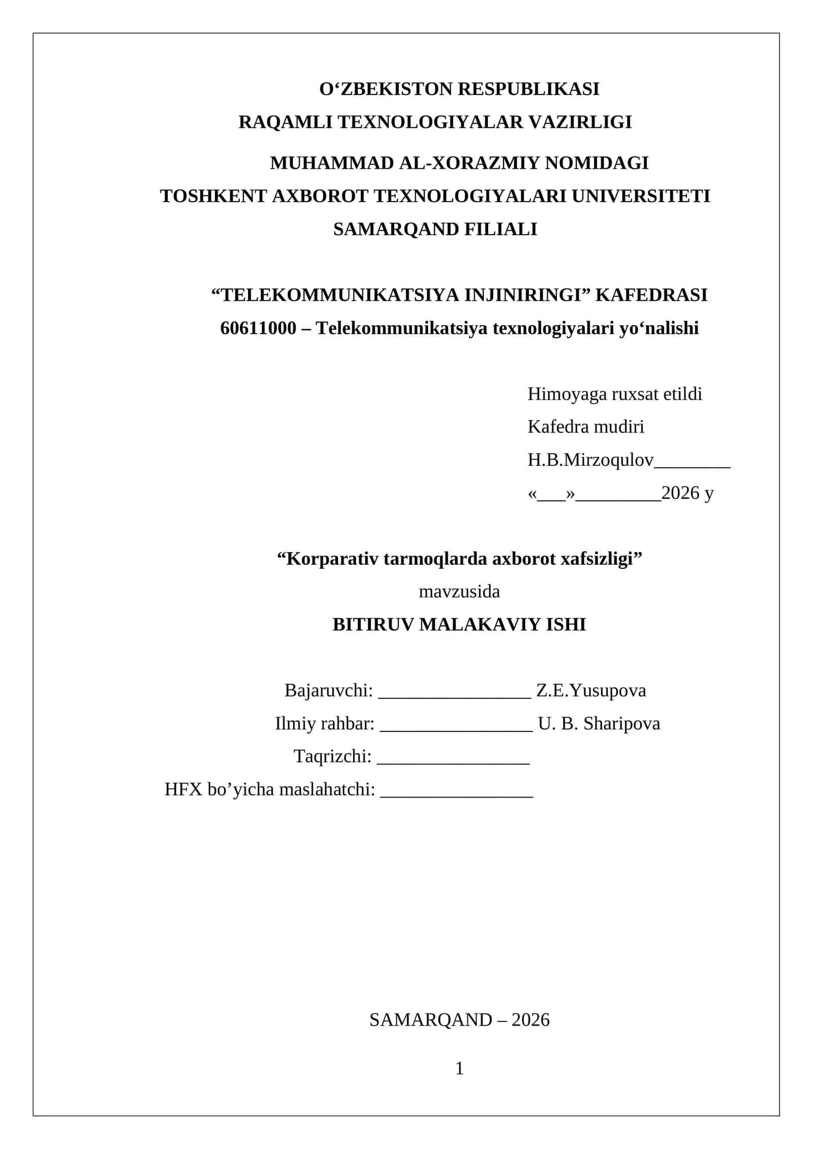 Korparativ tarmoqlarda axborot xafsizligi