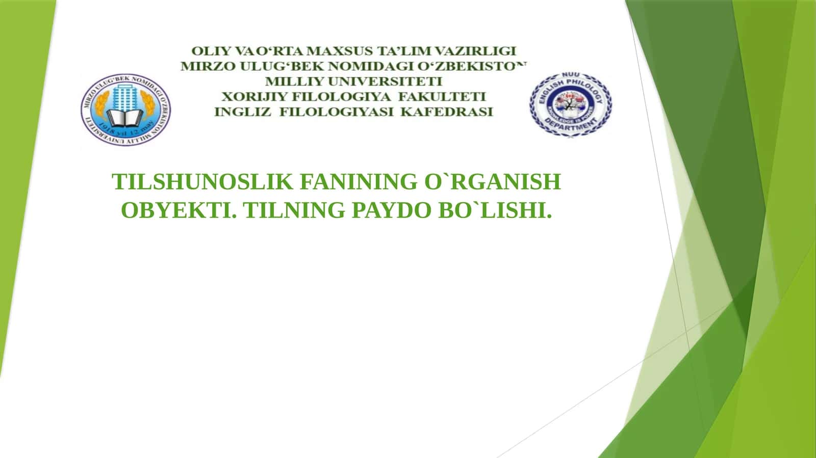 TILSHUNOSLIK FANINING O`RGANISH OBYEKTI. TILNING PAYDO BO`LISHI