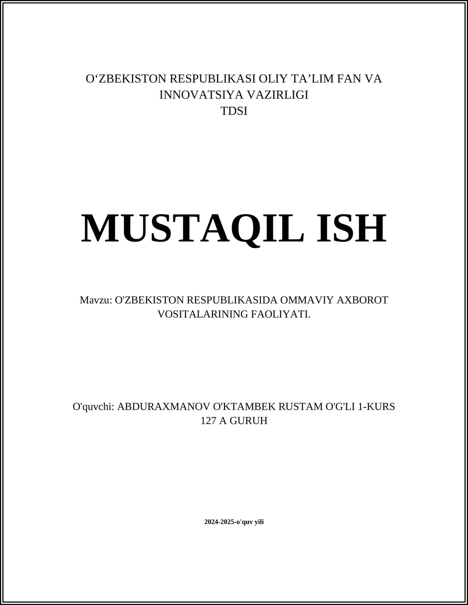 O'ZBEKISTON RESPUBLIKASIDA OMMAVIY AXBOROT VOSITALARINING FAOLIYATI