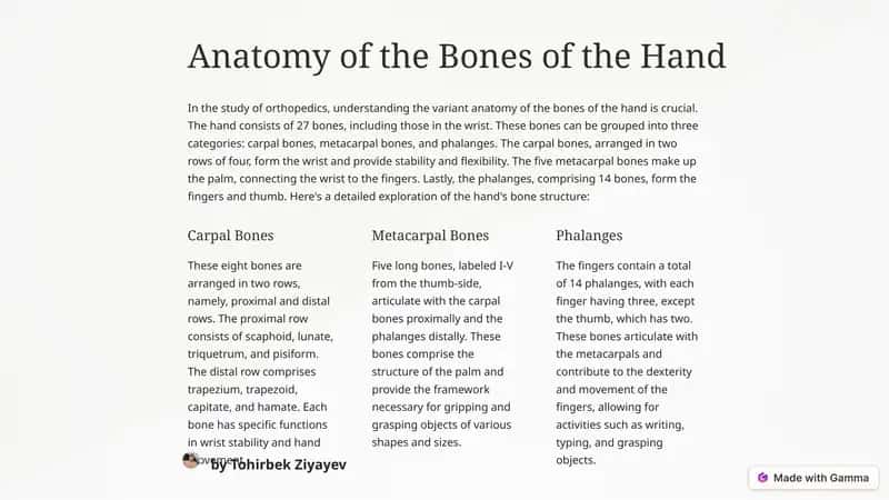 Anatomy of the Bones of the Hand