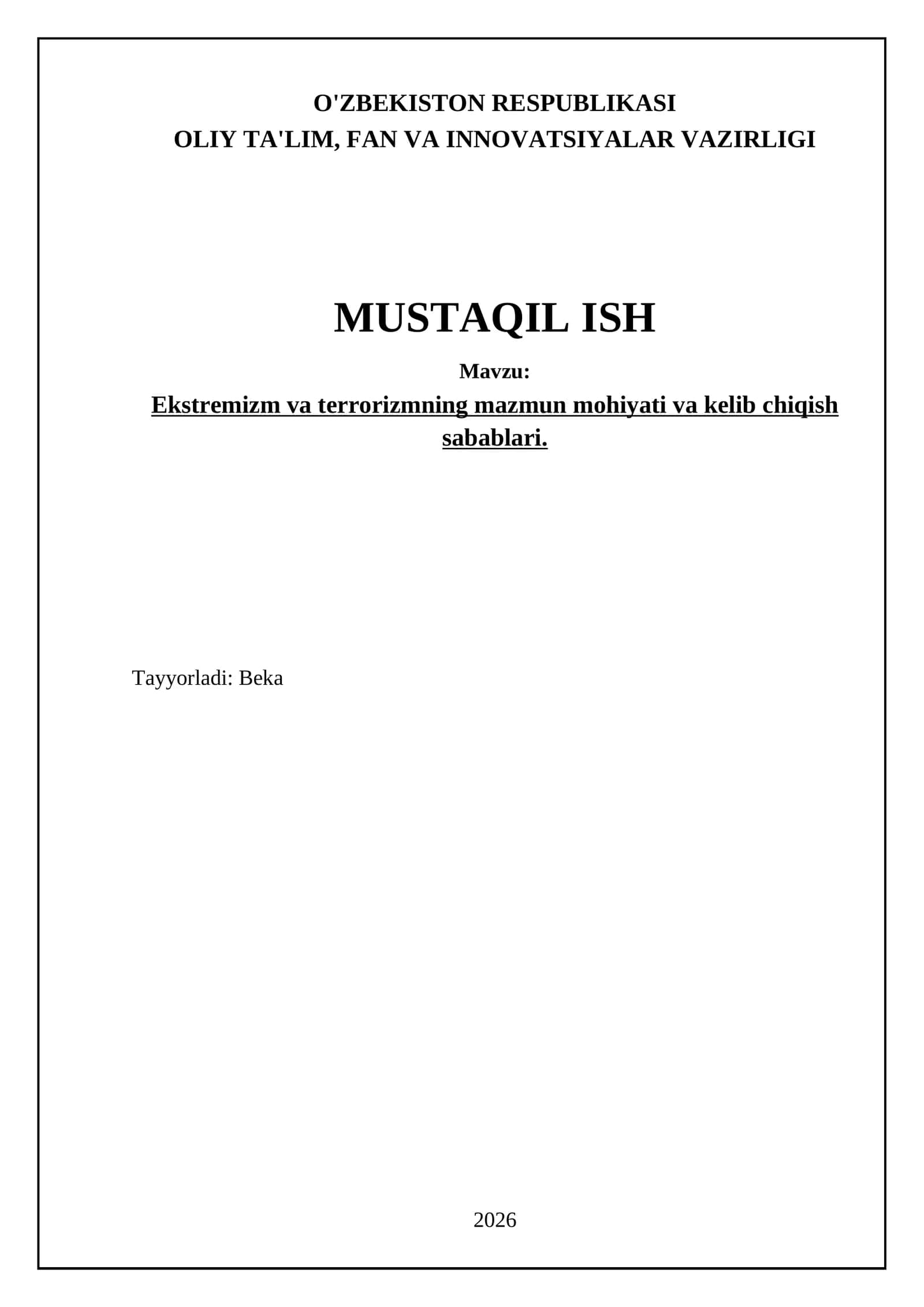 Ekstremizm va terrorizmning mazmun mohiyati va kelib chiqish sabablari