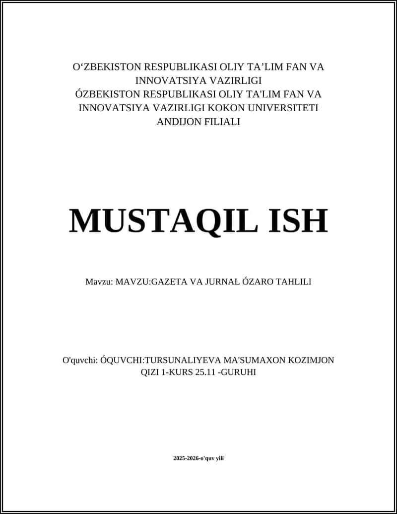 GAZETA VA JURNAL ÓZARO TAHLILI