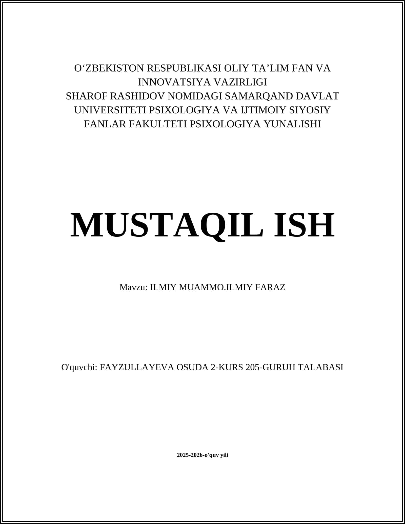 ILMIY MUAMMO.ILMIY FARAZ