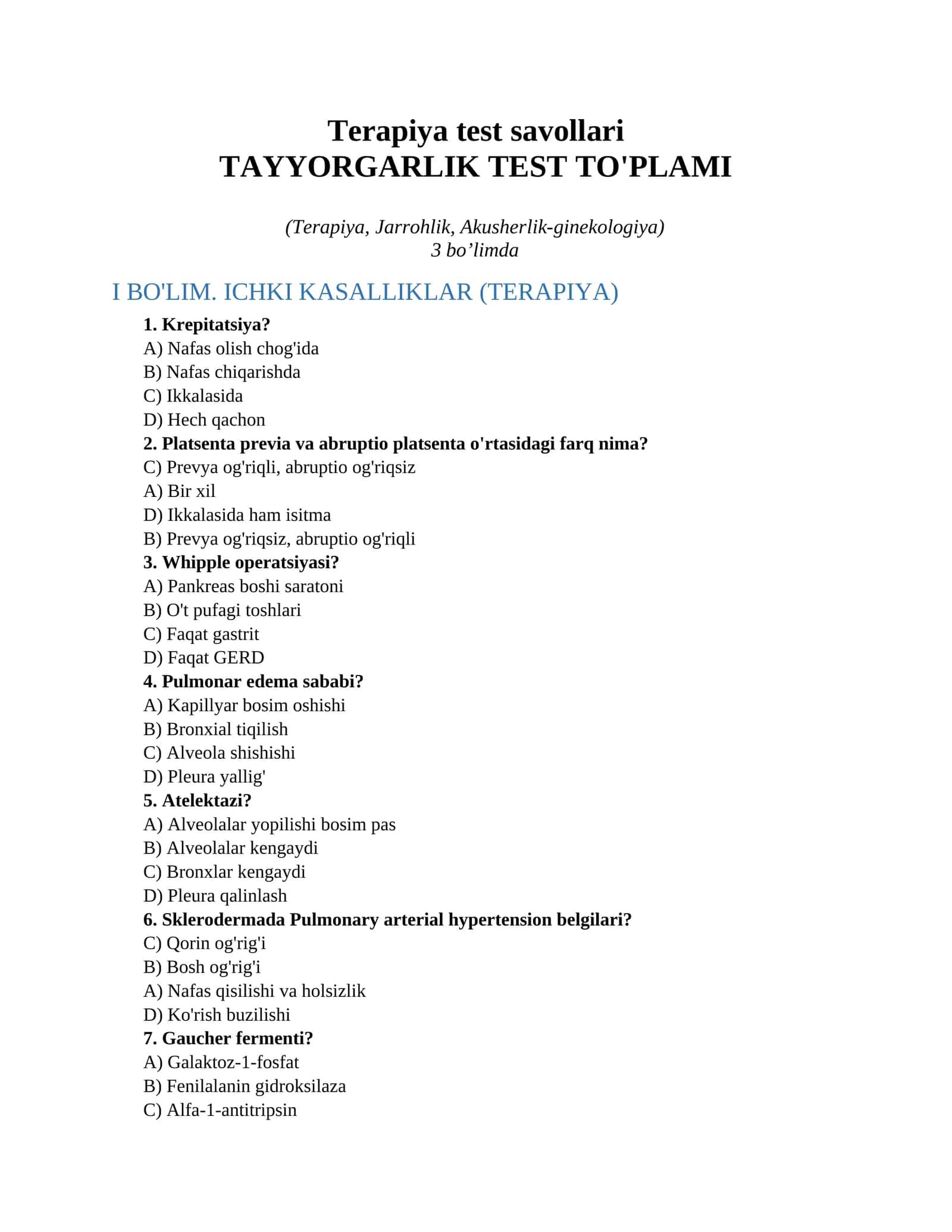 Terapiya test savollari