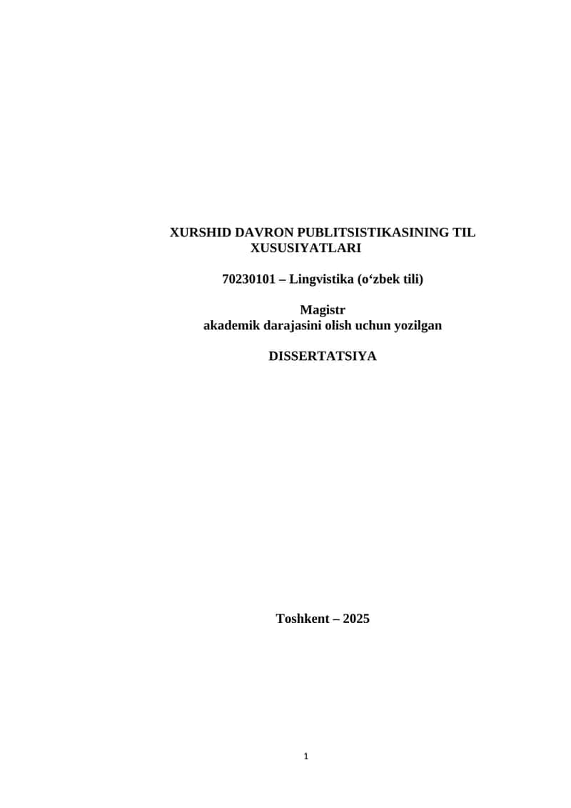 XURSHID DAVRON PUBLITSISTIKASINING TIL XUSUSIYATLARI