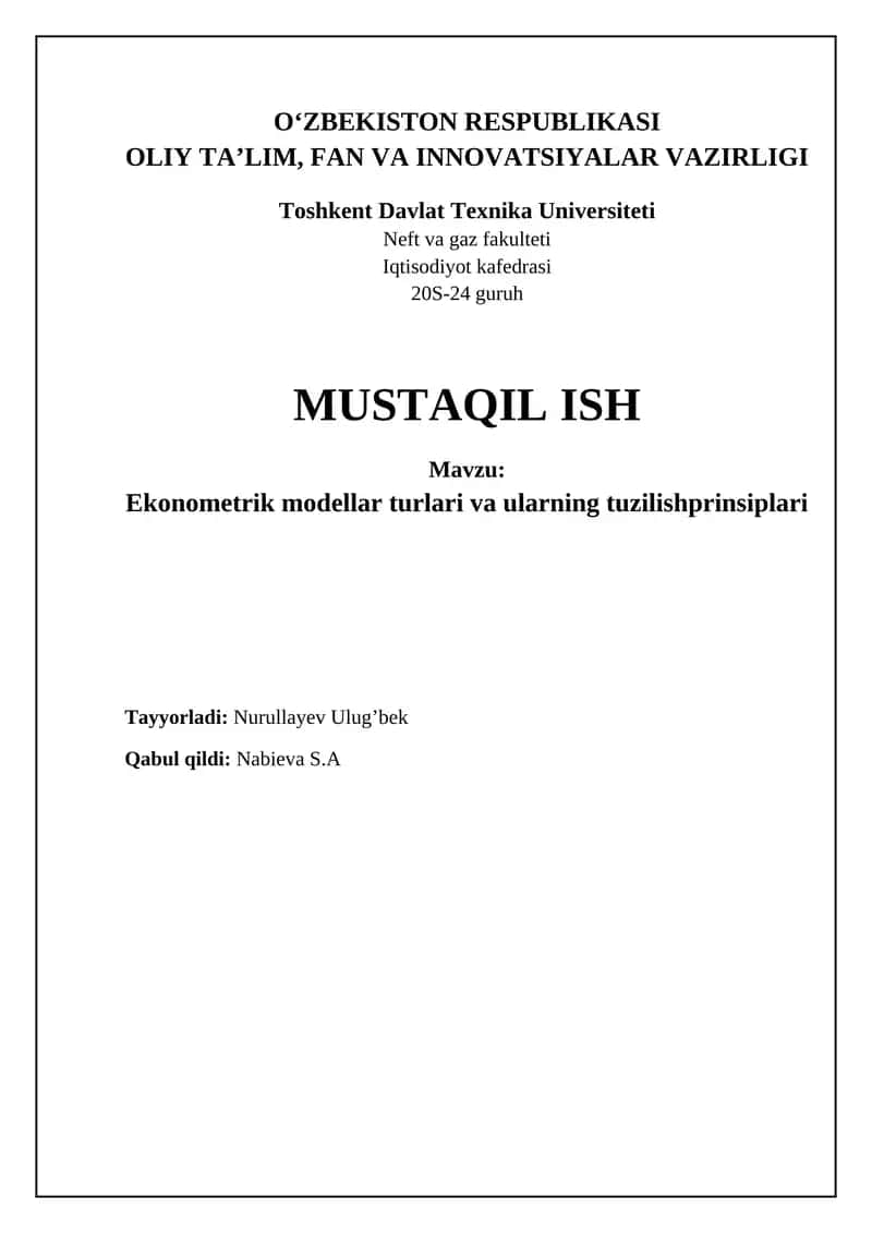 Ekonometrik modellarni baholash usullari