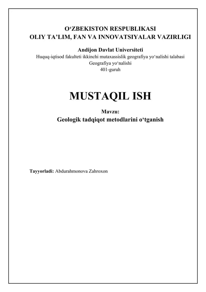 Geologik tadqiqot usullari: Asosiy yo'nalishlar
