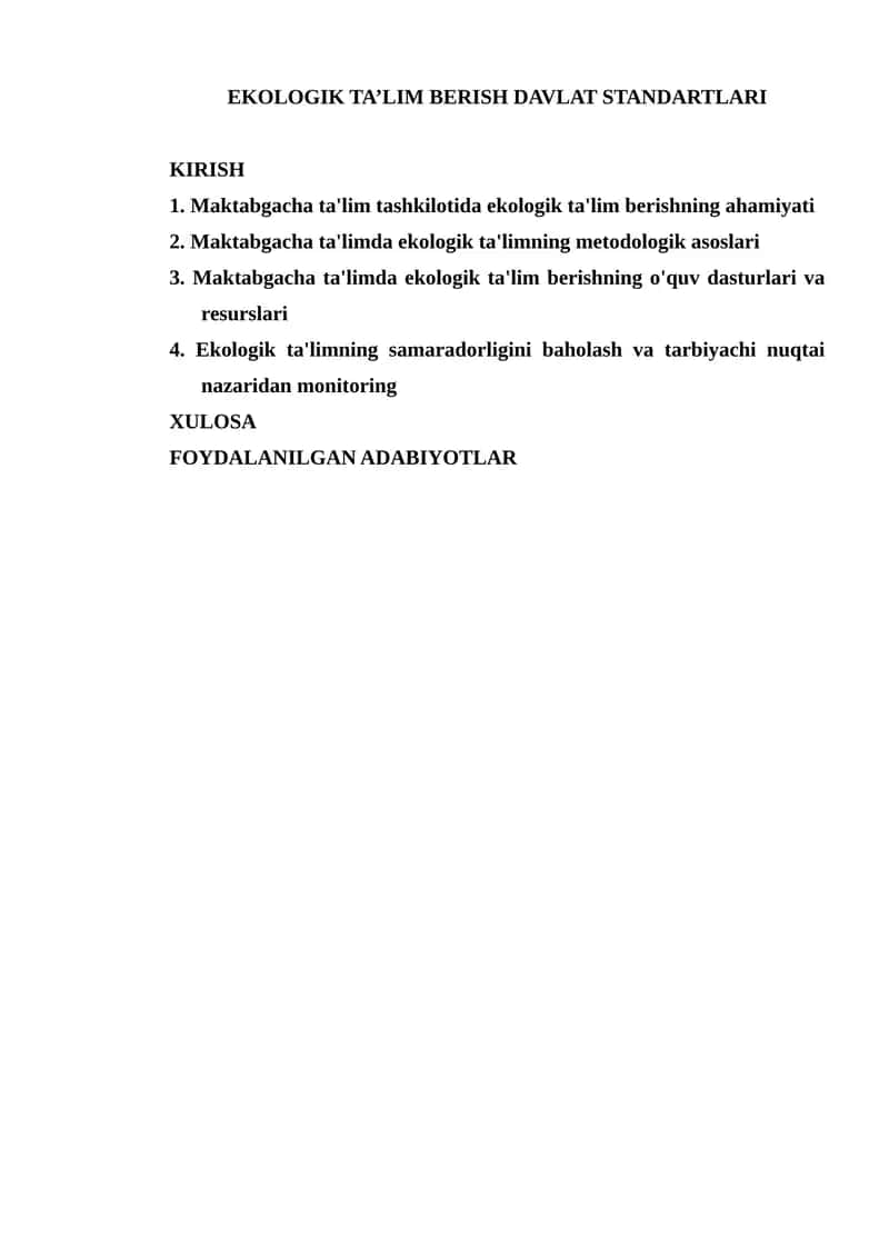 Ekologik ta’lim berish davlat standartlari