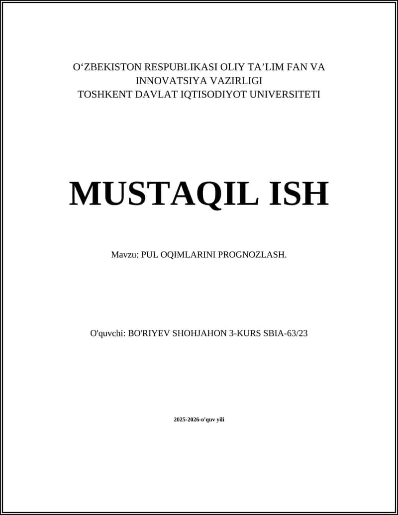 Pul Oqimlarini Prognozlash