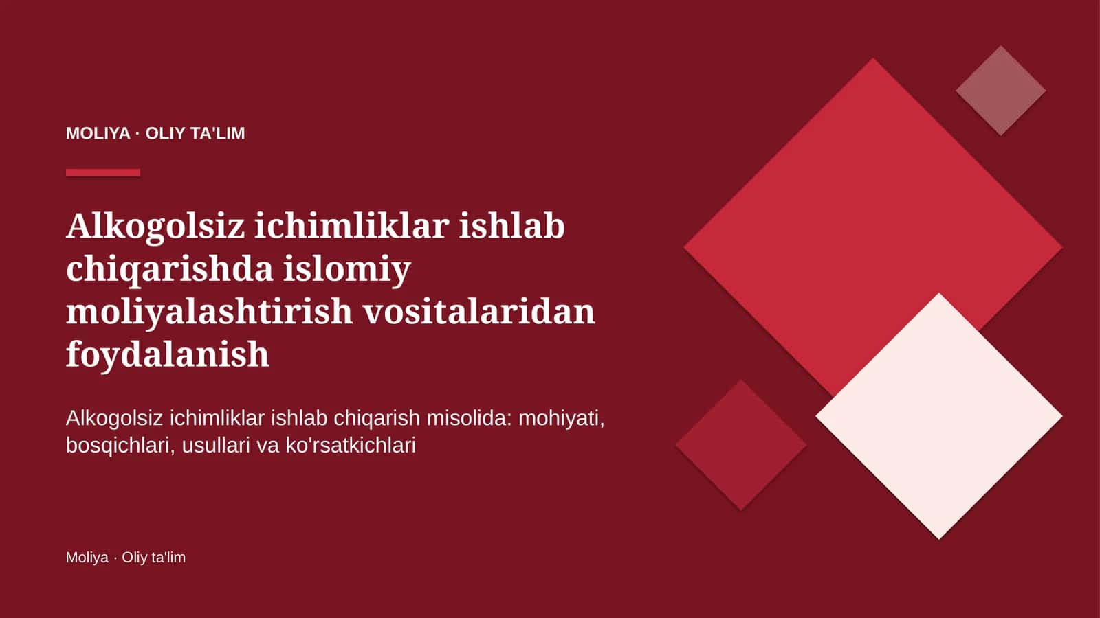 Alkogolsiz ichimliklar ishlab chiqarishda islomiy moliyalashtirish vositalaridan foydalanish