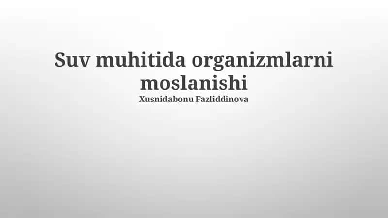 Suv muhitida organizmlarni moslanishi