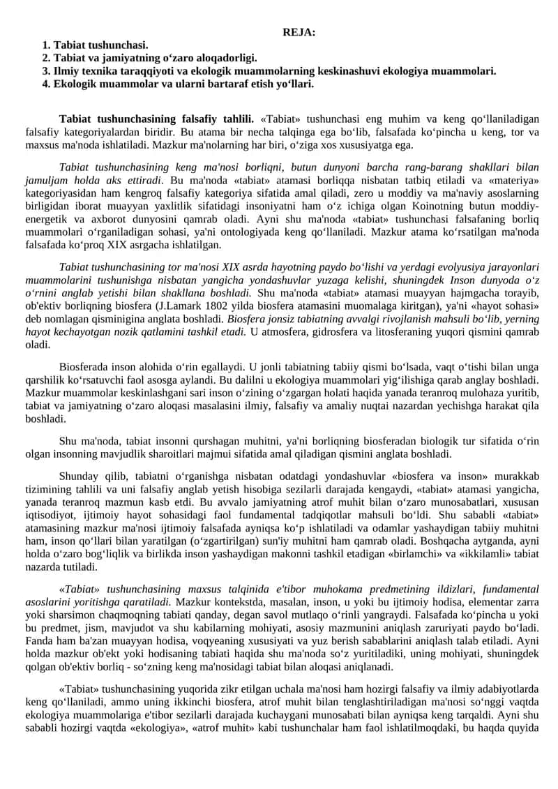 Tabiat tushunchasi