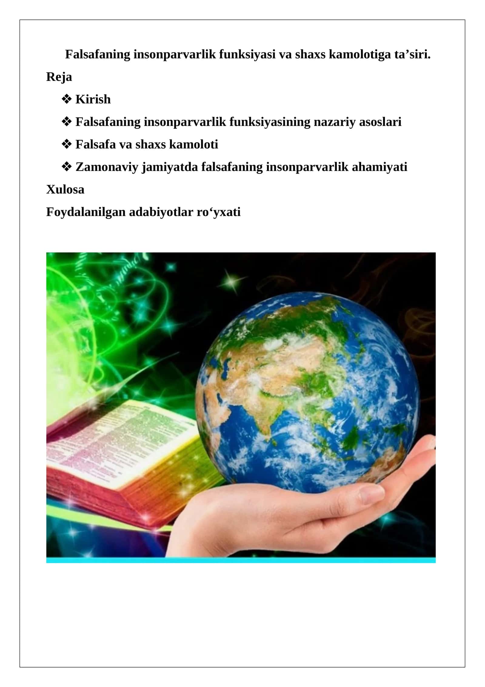 Falsafaning insonparvarlik funksiyasi va shaxs kamolotiga ta’siri