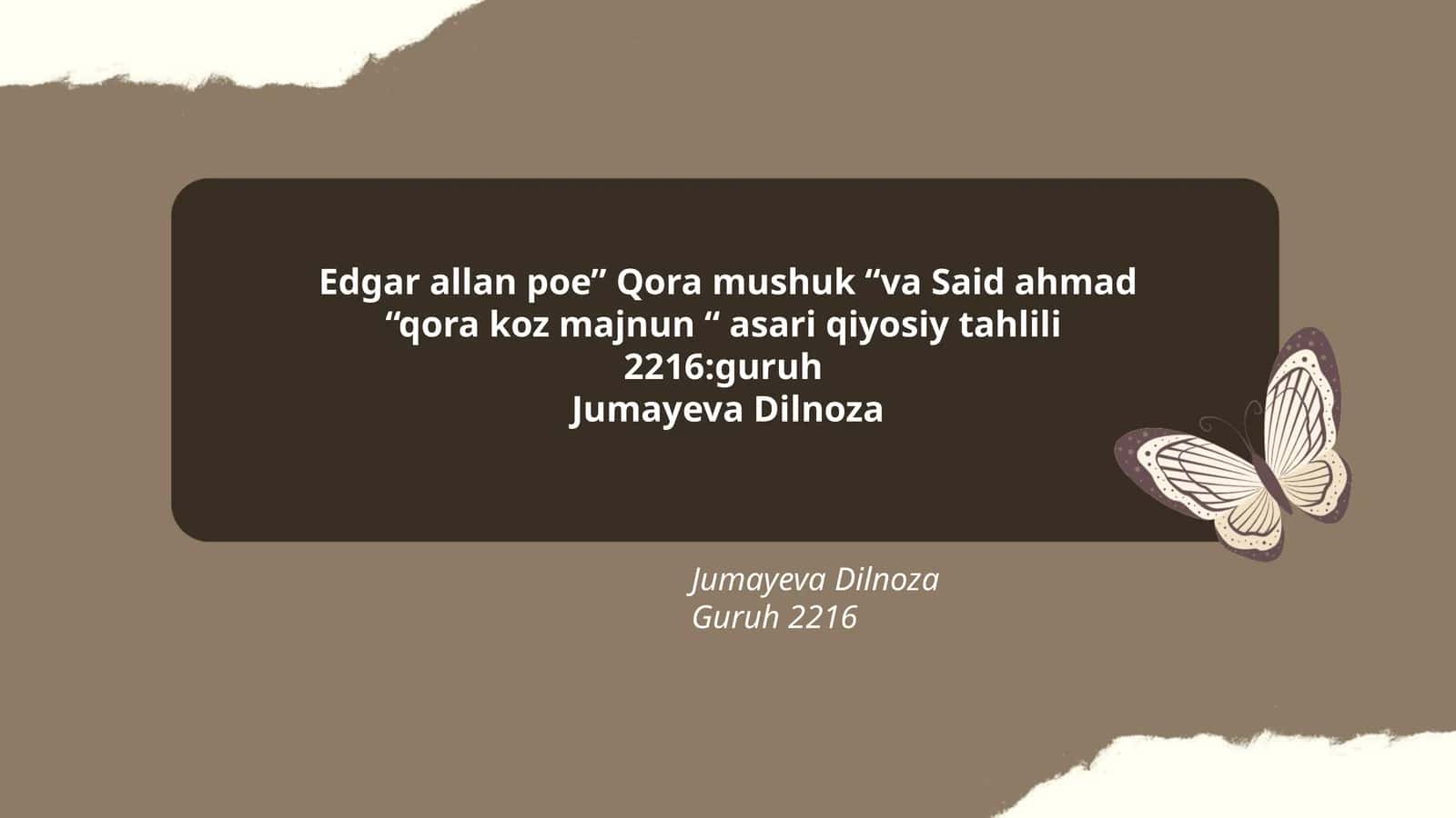 Poe “Qora mushuk” va Said Ahmad “Qora ko‘z majnun” asari qiyosiy tahlili