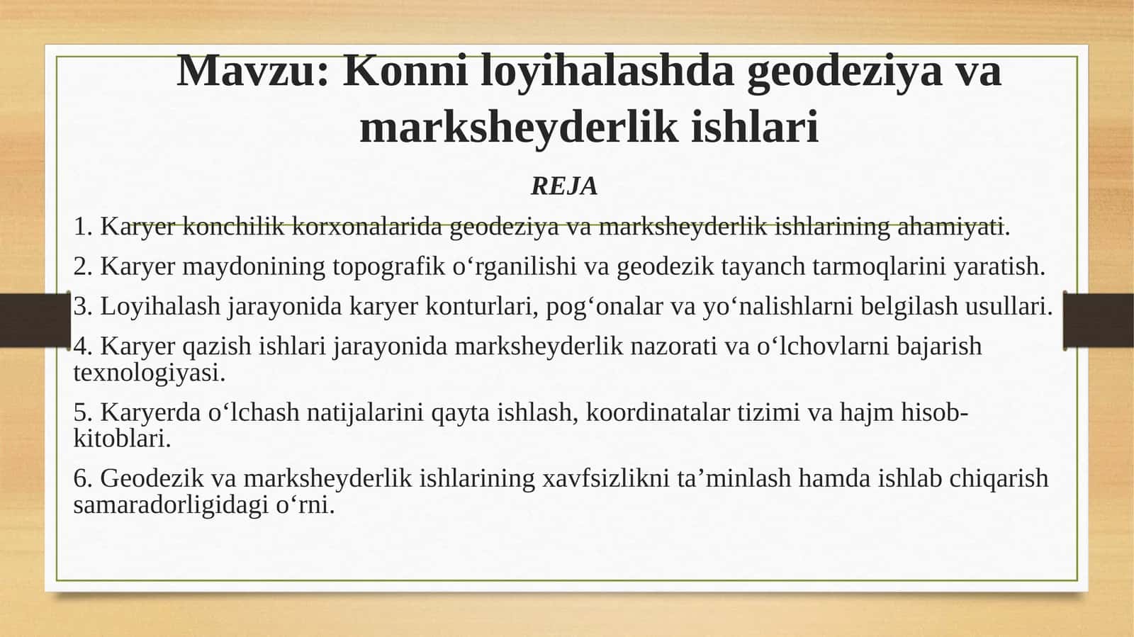 Konni loyihalashda geodeziya va marksheyderlik ishlari