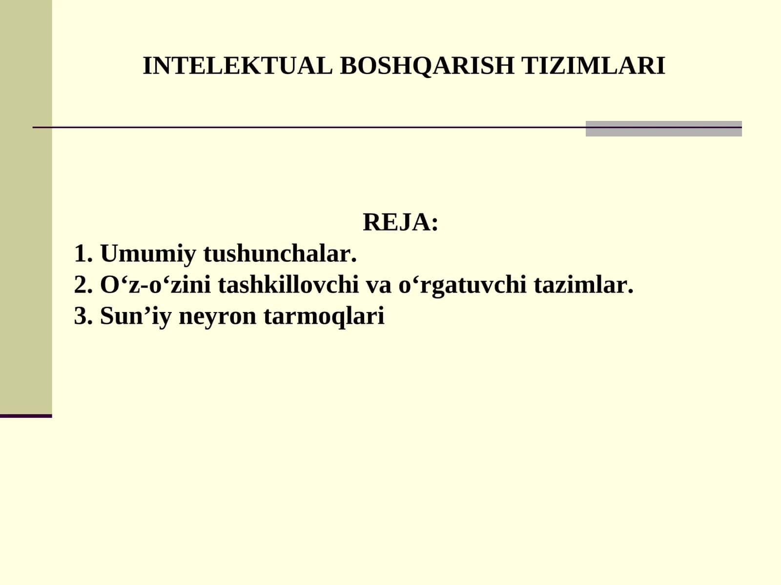 INTELEKTUAL BOSHQARISH TIZIMLARI