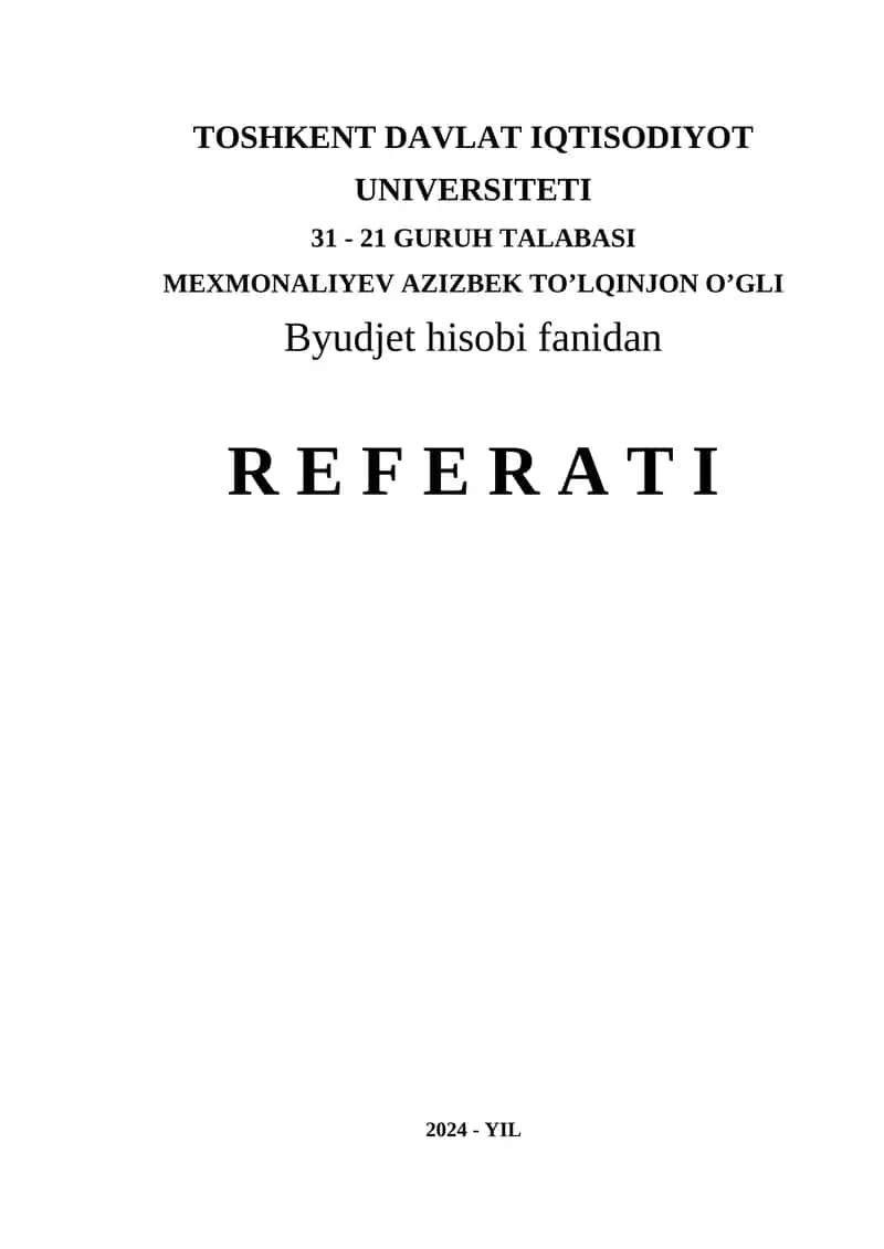 BYUDJET TASHKILOTLARIDA MOLIYAVIY QO‘YILMALAR VA BOSHQA PUL MABLAG‘LARI HISOBI