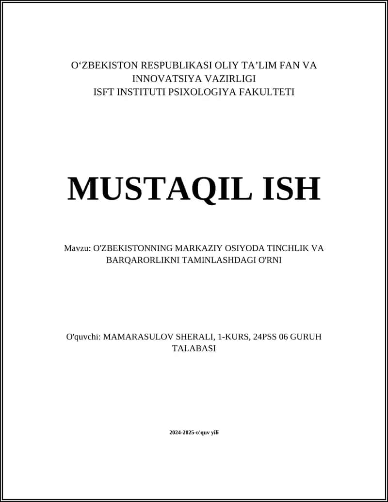 O'ZBEKISTON RESPUBLIKASI OLIY TA’LIM FAN VA INNOVATSIYA VAZIRLIGI
