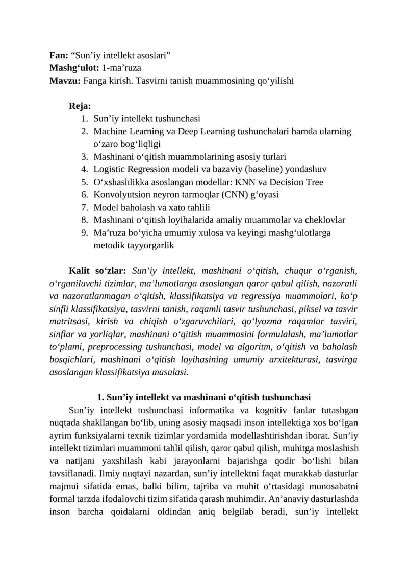 “Sun’iy intellekt asoslari”
