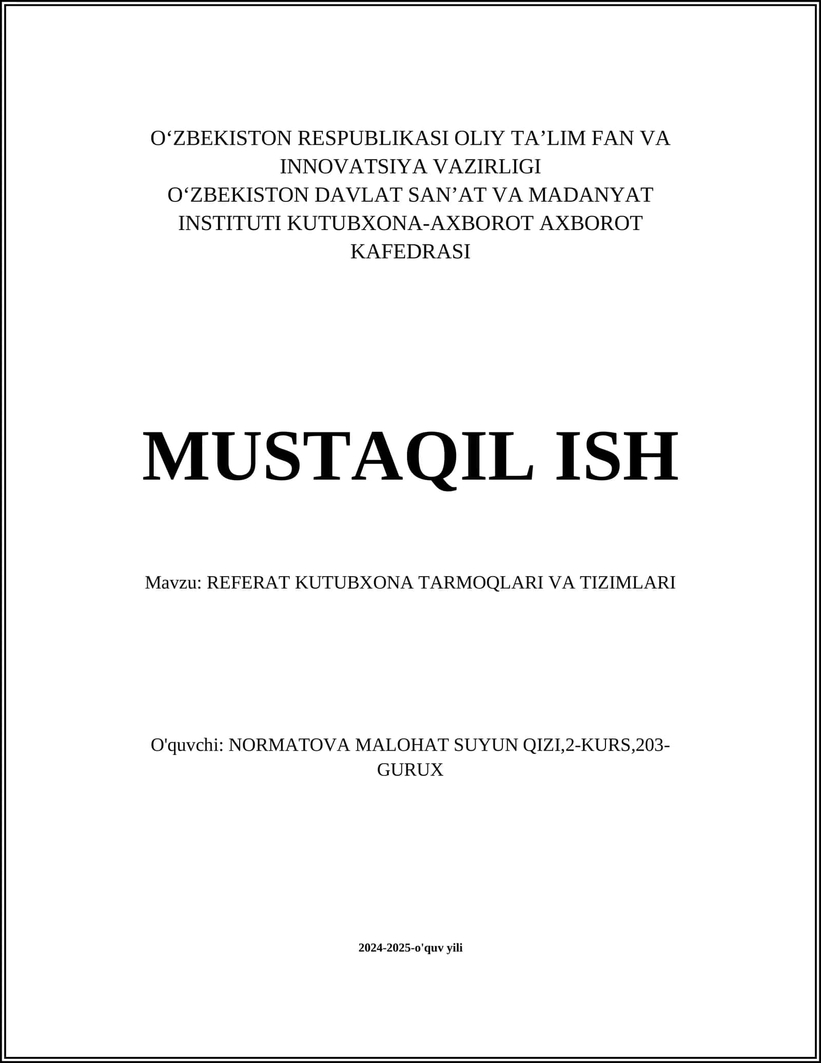 REFERAT KUTUBXONA TARMOQLARI VA TIZIMLARI