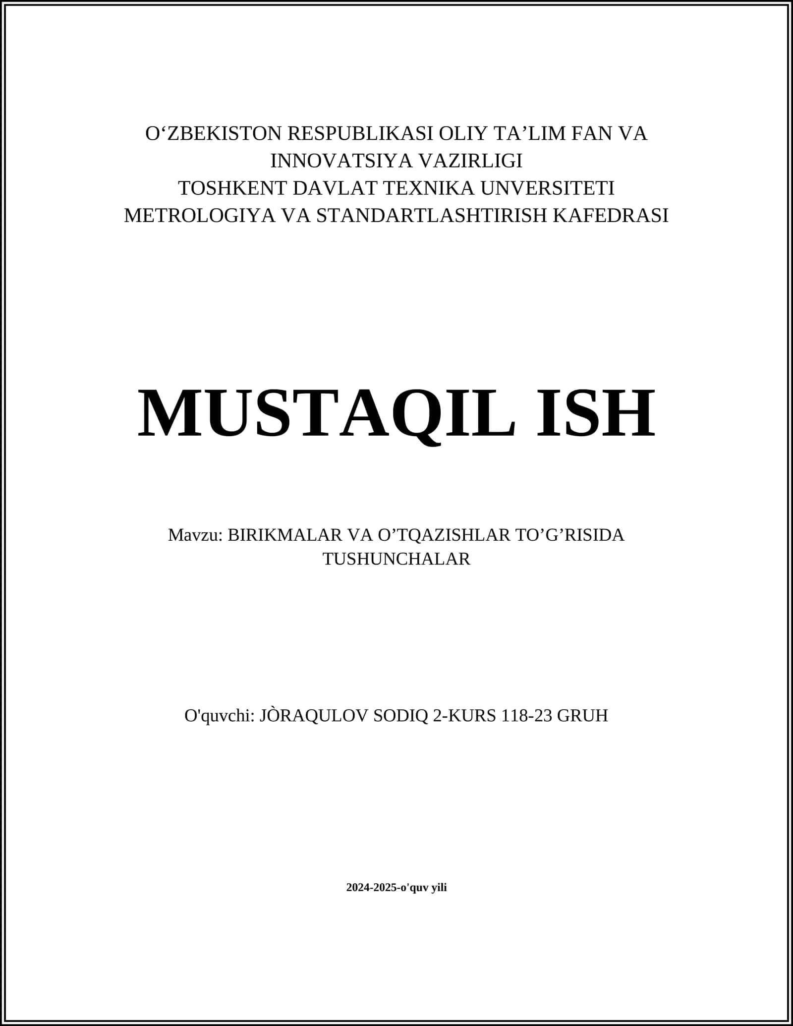 BIRIKMALAR VA O’TQAZISHLAR TO’G’RISIDA TUSHUNCHALAR