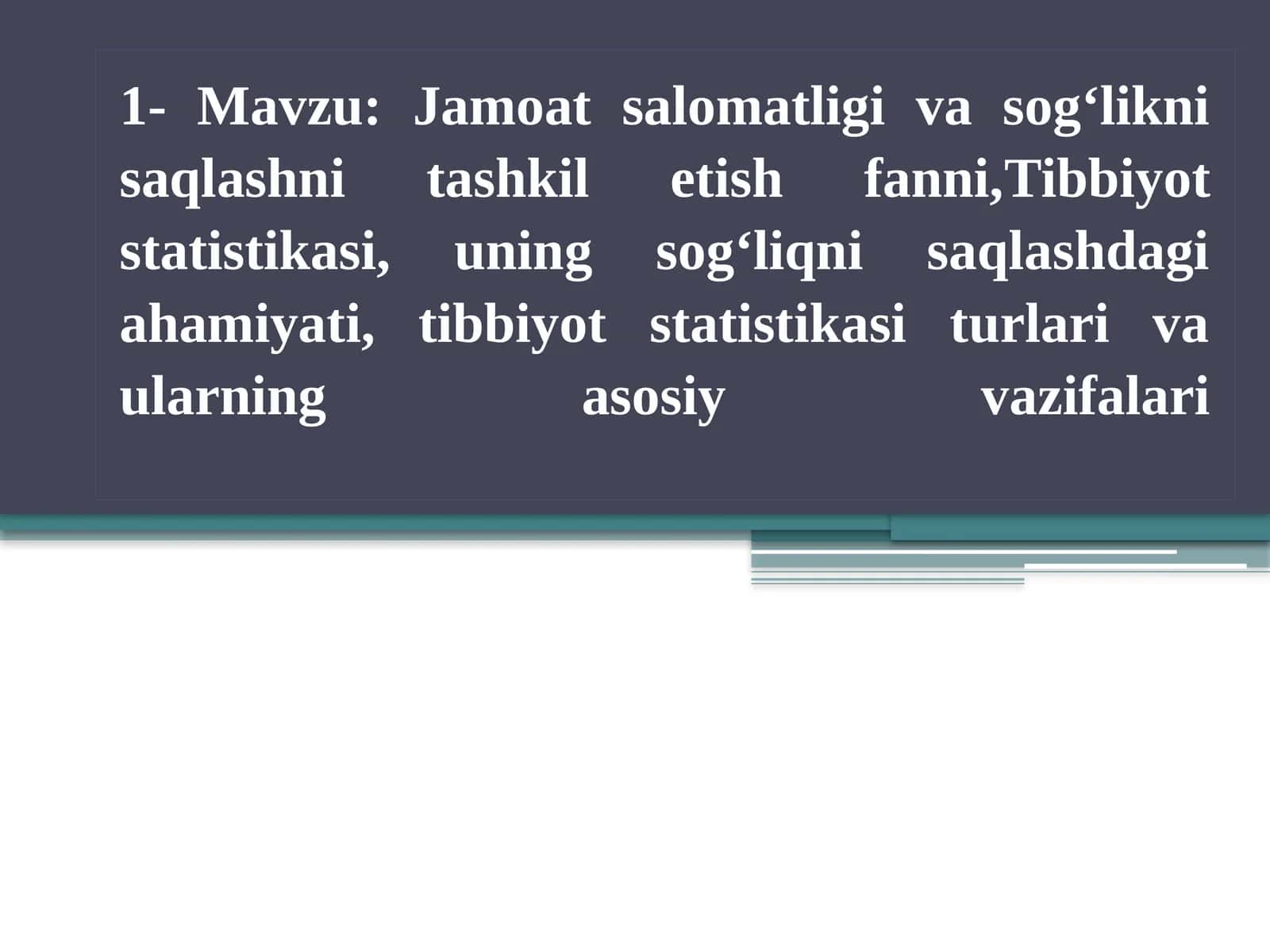 Jamoat salomatligi va sog‘likni saqlashni tashkil etish fanni