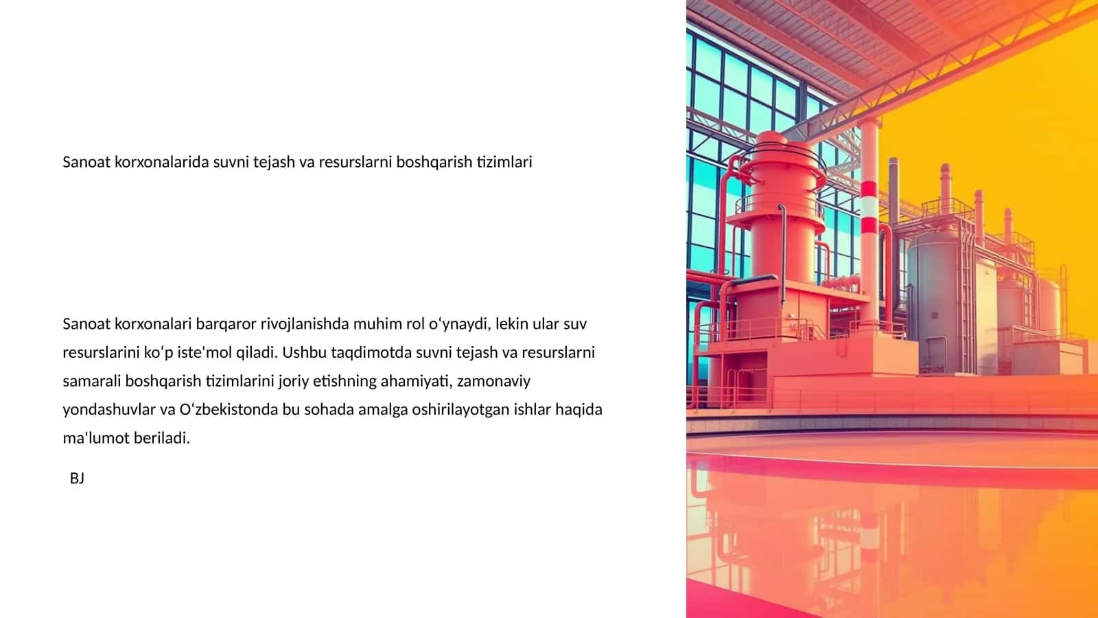 Sanoat korxonalarida suvni tejash va resurslarni boshqarish tizimlari