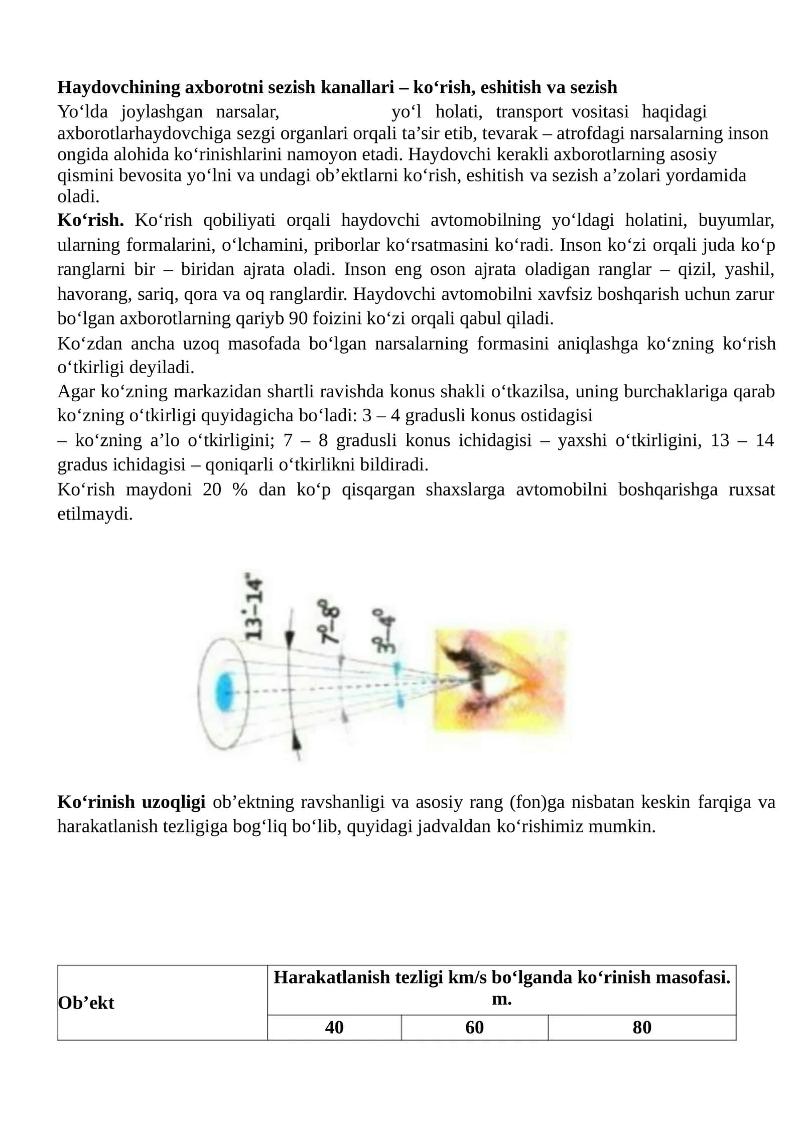 Haydovchining axborotni sezish kanallari