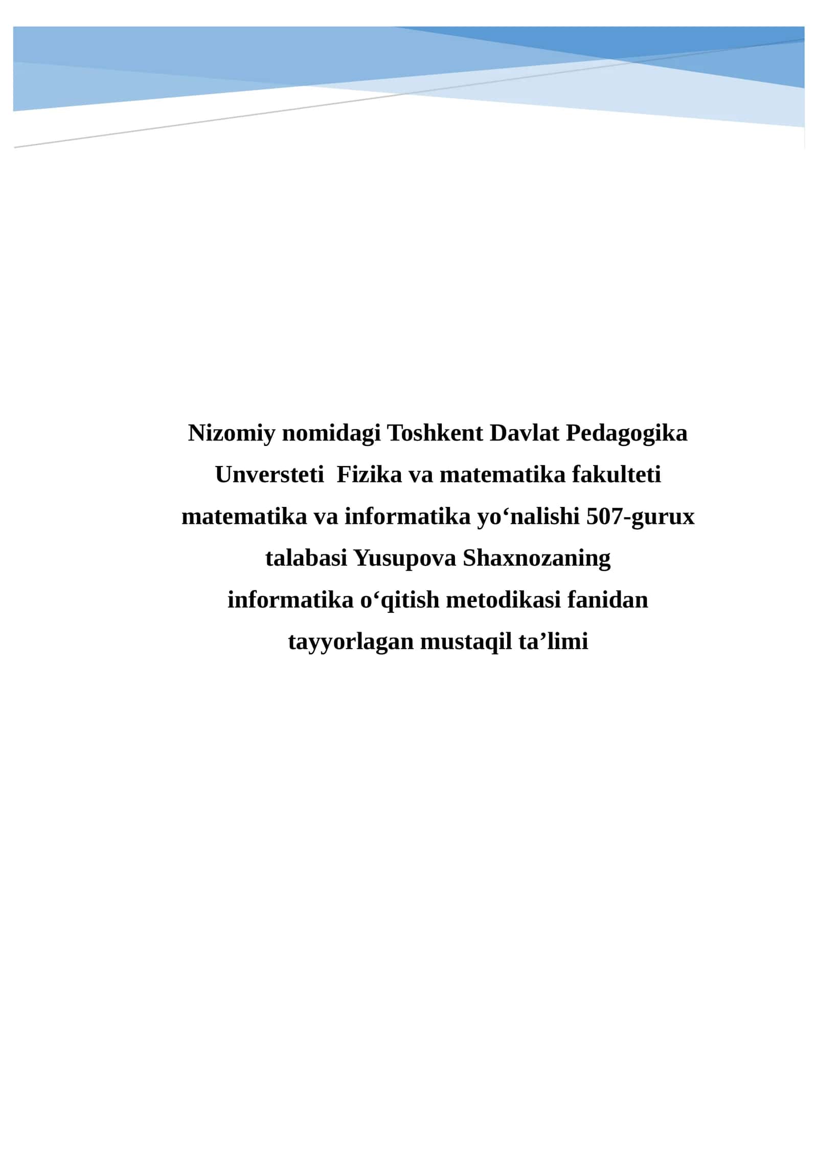 Informatika va Axborot Texnologiyalari O'qitish Metodikasi