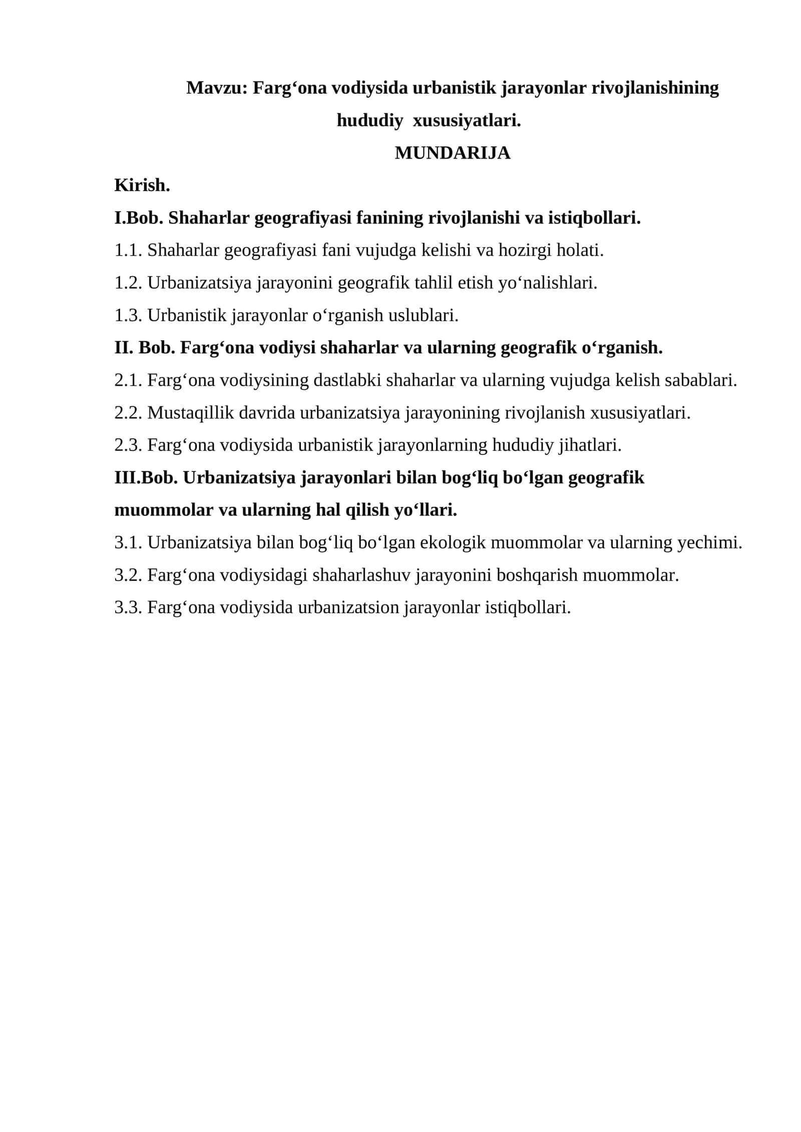 Fargʻona vodiysida urbanistik jarayonlar rivojlanishining hududiy xususiyatlari